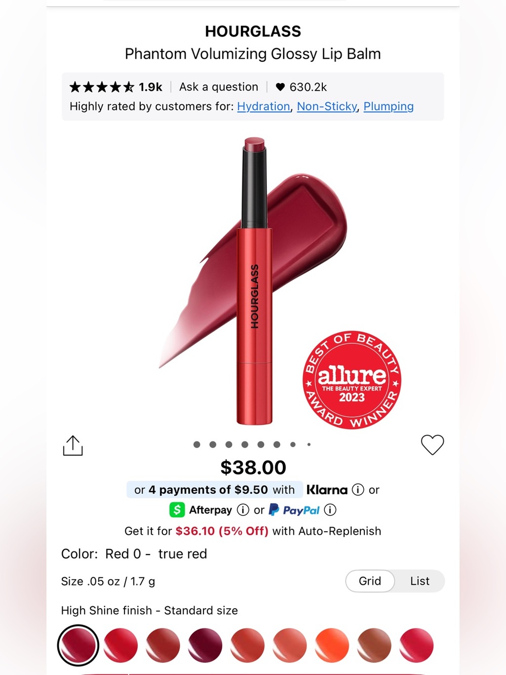 Hourglass Phantom Volumizing Glossy Lip Balm-Red